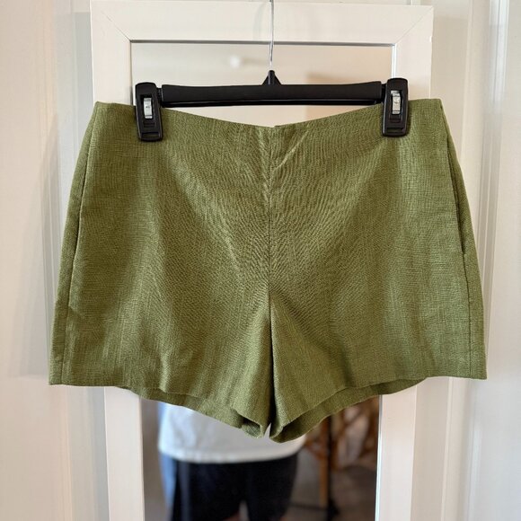 Tory Burch Pants - Tory Burch Olive Green Linen-Blend Shorts Size 6